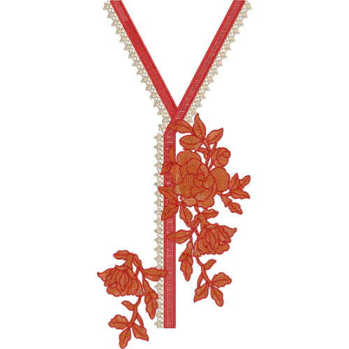 Red Rose Vine V-Neckline Embroidery Design