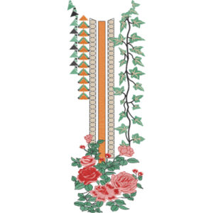 Red Rose and Green Vine Geometric Neckline Embroidery Design