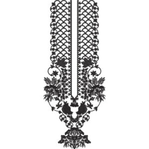 Black Floral Scalloped Placket Neckline Embroidery Design