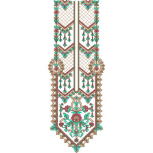 Teal and Gold Geometric Floral Placket Neckline Embroidery Design