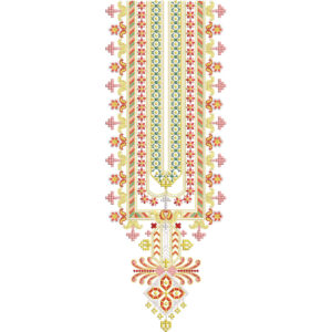 Traditional Multicolor Embroidery Neckline Design with Geometric Floral Border