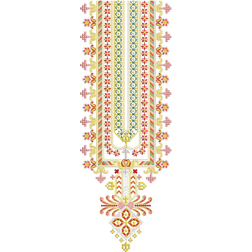 Traditional Multicolor Embroidery Neckline Design with Geometric Floral Border