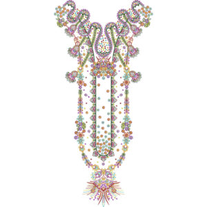 Multicolor Floral Paisley Neck Embroidery Design with Ornamental Pendant