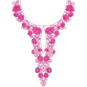 Pink Floral V-Neck Embroidery Design with Elegant Rose Motifs