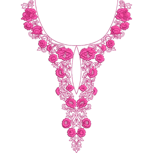 Pink Floral V-Neck Embroidery Design with Elegant Rose Motifs
