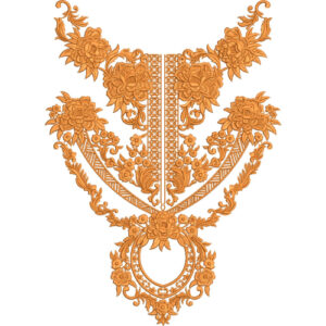 Orange Floral V-Neck Embroidery Design with Ornamental Pendant
