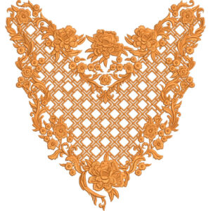 Orange Floral Lattice V-Neck Embroidery Design