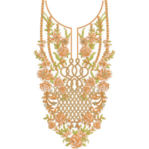 Orange Floral Beaded V-Neck Embroidery Design with Ornamental Lattice Center