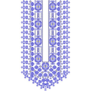 Blue Geometric Floral U-Shaped Neckline Embroidery Design