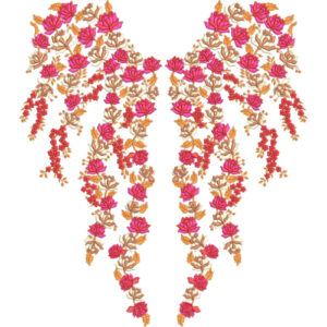 Pink Floral V-Neck Embroidery Design with Hanging Flower Vines