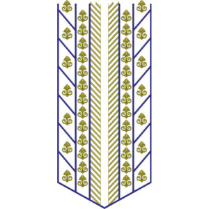 Blue and Gold Chevron Neckline Embroidery Design with Ornamental Motifs
