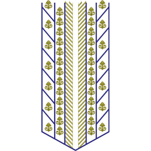 Blue and Gold Chevron Neckline Embroidery Design with Ornamental Motifs
