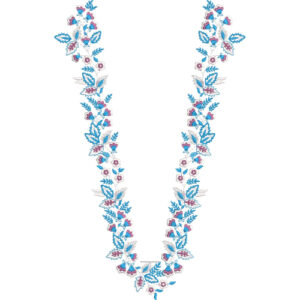 Blue and Pink Floral U-Shaped Neckline Embroidery Design
