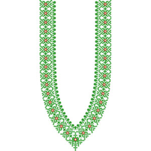 Green Floral U-Shaped Neckline Border Embroidery Design
