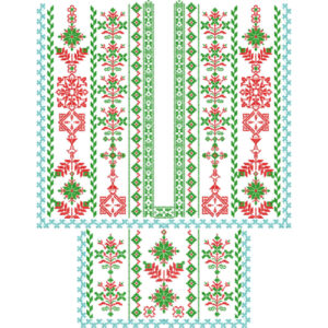 Green and Red Traditional Geometric Neckline Embroidery Design