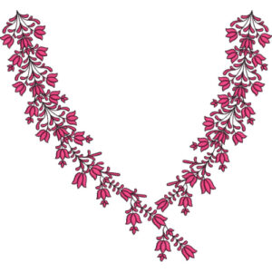 Pink Floral Vine U-Shaped Neckline Embroidery Design