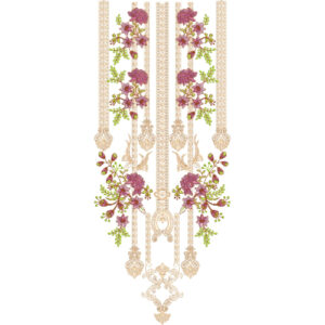 Gold and Purple Floral Placket Neckline Embroidery Design