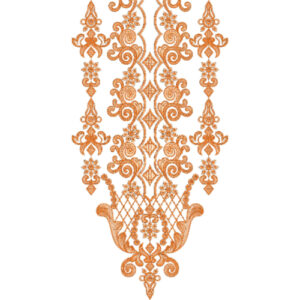 Orange Traditional Scrollwork Neckline Embroidery Design