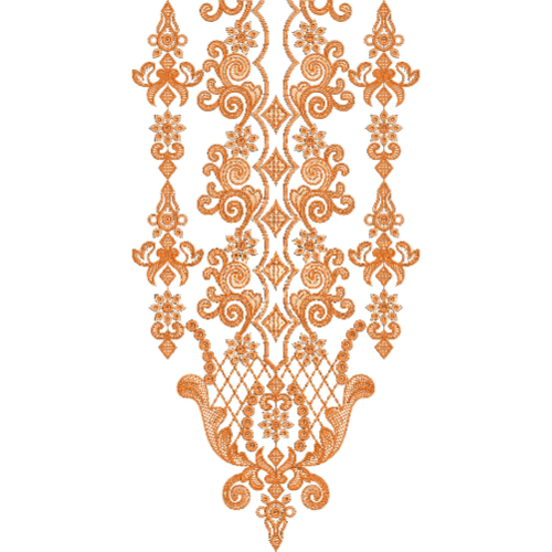 Orange Traditional Scrollwork Neckline Embroidery Design