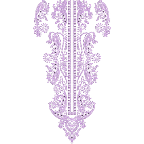 Lavender Paisley Floral Placket Neckline Embroidery Design