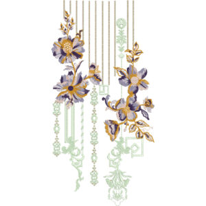 Elegant Blue Floral Neckline Embroidery Design with Ornamental Vine Details
