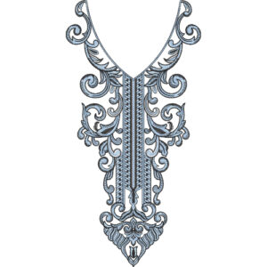 Elegant Blue Scrollwork Neckline Embroidery Design with Ornamental Filigree