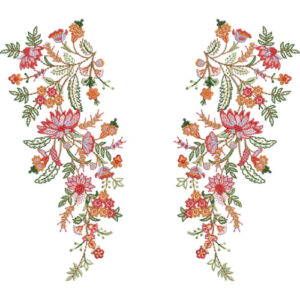 Elegant Multicolor Floral Neckline Embroidery Design with Symmetrical Botanical Vines