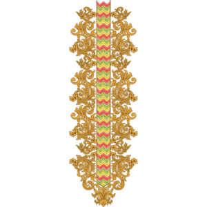 Elegant Golden Paisley Neck Embroidery Design with Chevron Center Border