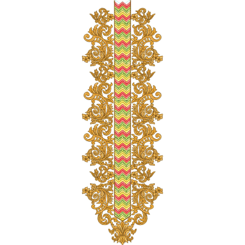 Elegant Golden Paisley Neck Embroidery Design with Chevron Center Border