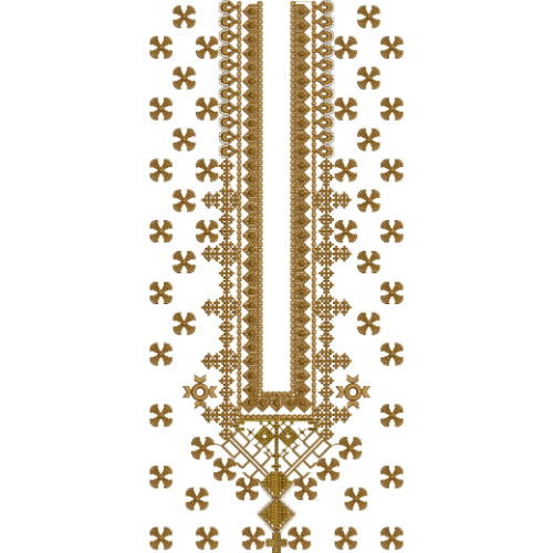 Elegant Golden Geometric Neck Embroidery Design with Pendant Motif