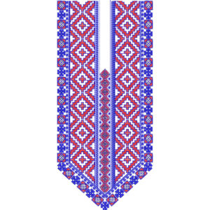 Royal Blue and Red Geometric V-Neck Embroidery Design