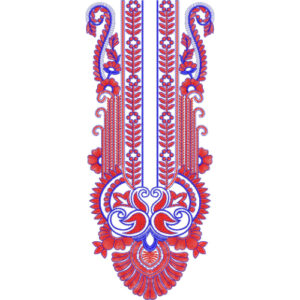 Royal Blue and Red Floral Paisley Neck Embroidery Design