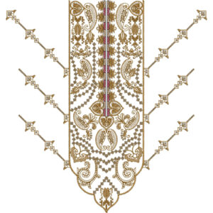 Traditional Golden Paisley and Floral V-Neck Embroidery Design