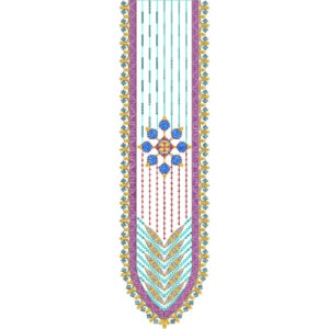 Colorful Floral Chevron Border Neck Embroidery Design