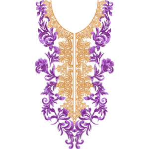 Purple and Gold Floral V-Neck Embroidery Design