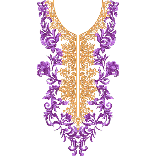 Purple and Gold Floral V-Neck Embroidery Design