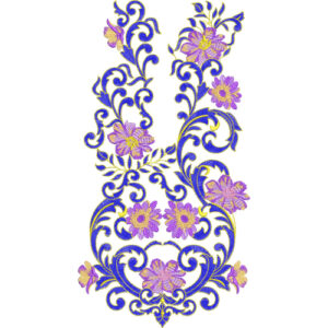 Purple and Blue Floral Scrollwork Neck Embroidery Design