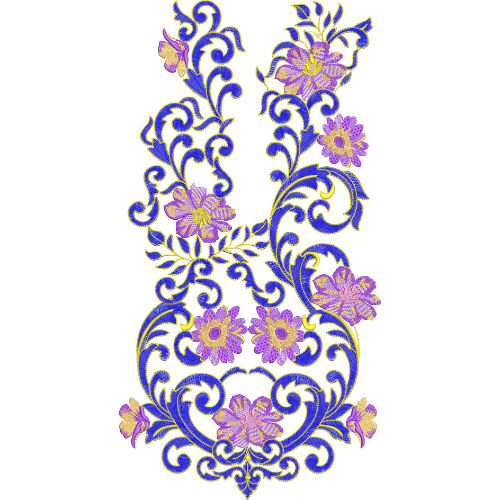 Purple and Blue Floral Scrollwork Neck Embroidery Design