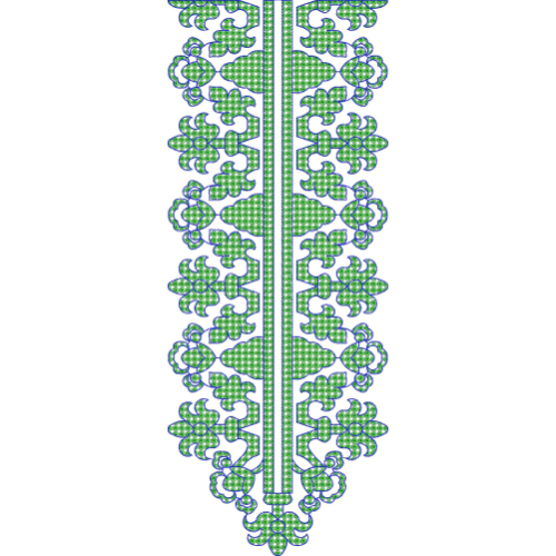Green and Blue Leaf Motif Neck Embroidery Design