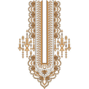 Golden Floral and Geometric U-Shaped Neck Embroidery Design