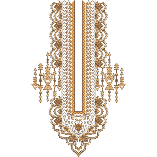 Golden Floral and Geometric U-Shaped Neck Embroidery Design