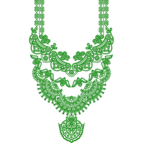 Green Lace and Paisley Necklace Style Neck Embroidery Design