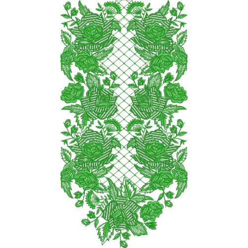 Green Floral Rose and Lattice Neck Embroidery Design
