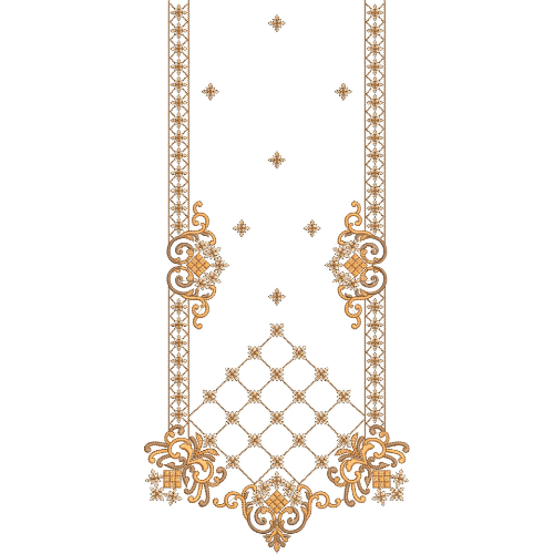 Golden Ornamental Lattice Neck Embroidery Design