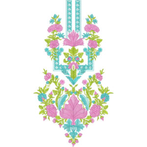 Turquoise and Pink Floral Pendant Neck Embroidery Design