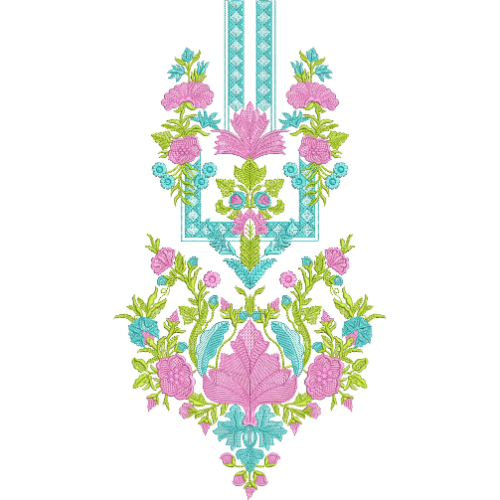 Turquoise and Pink Floral Pendant Neck Embroidery Design
