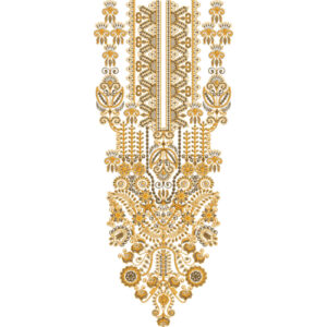 Golden Ornamental Floral and Paisley Neck Embroidery Design