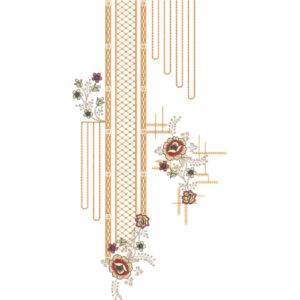 Elegant Gold Floral Linear Neck Embroidery Design