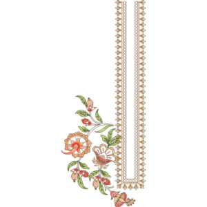 Elegant Floral and Geometric U-Shaped Neck Embroidery Design