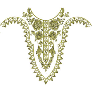Olive Gold Floral Paisley V-Neck Embroidery Design